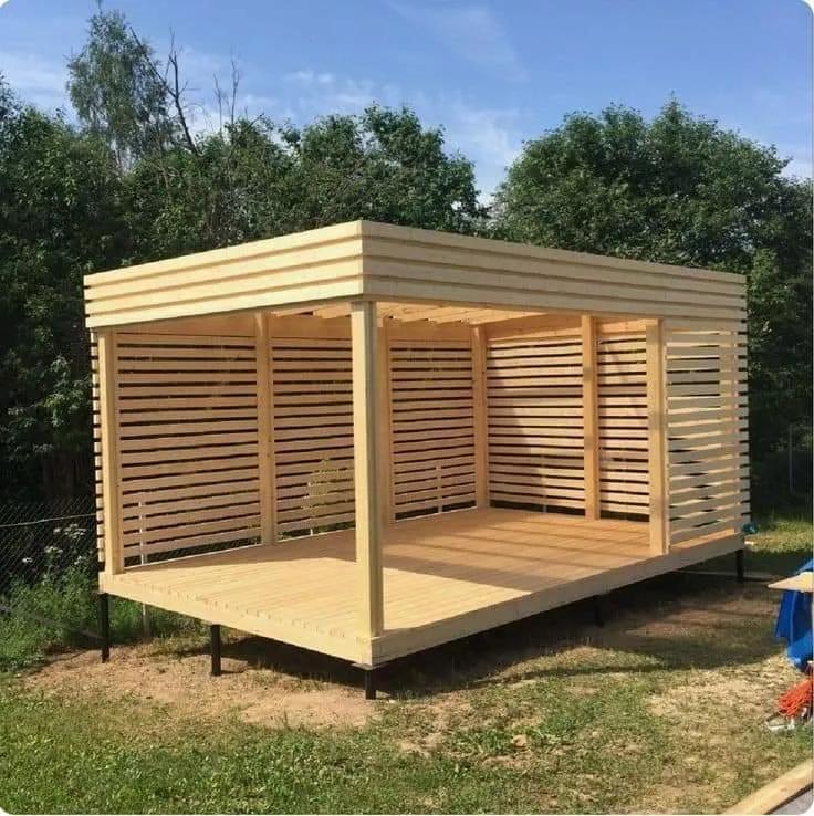 تصميم برجولات حديد شکل خشب وجلسات خارجية مودرن للأسطح في الشرقية